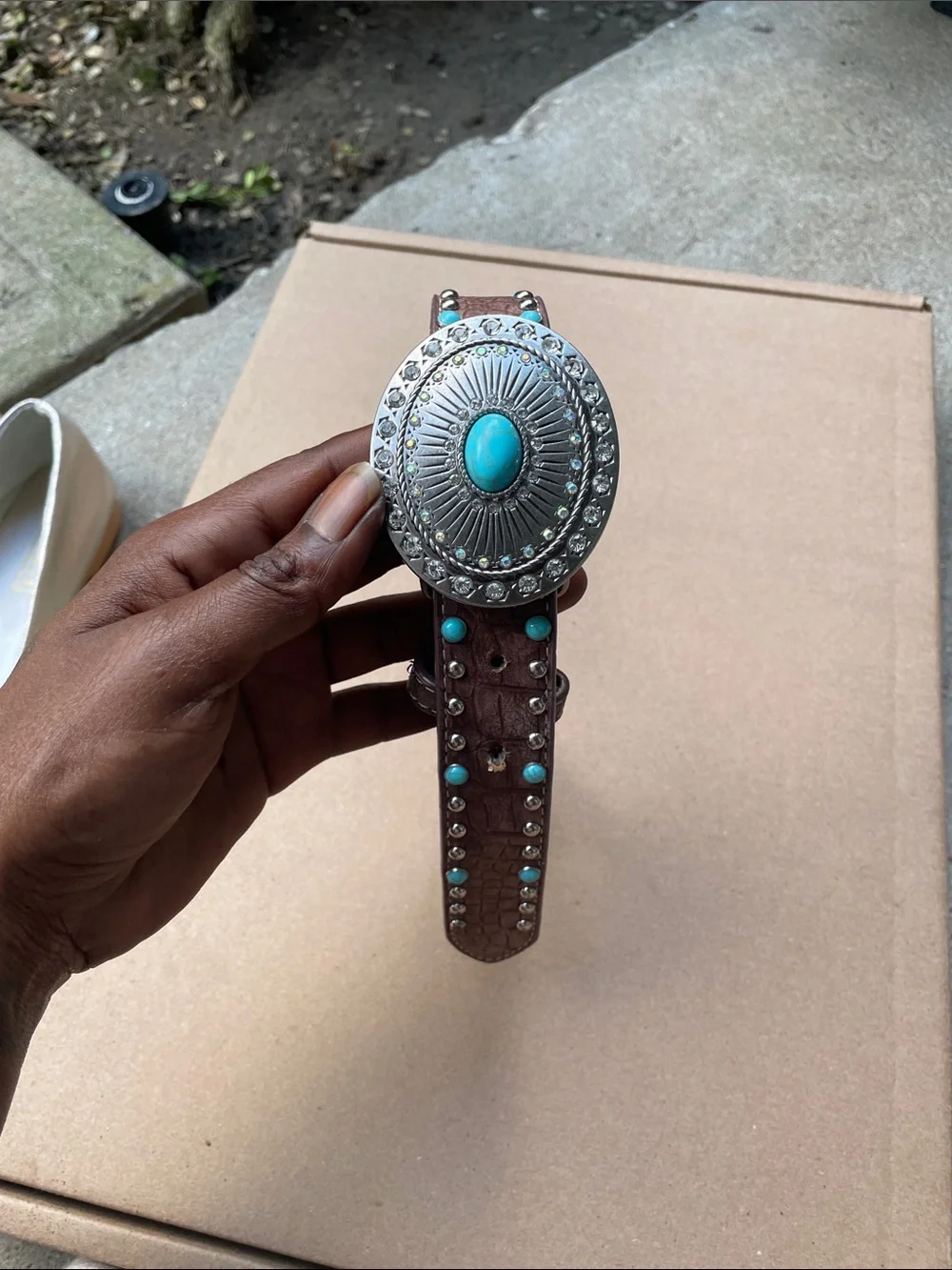 💥NI💥 Brown Kids Western Belt with Turquoise Accent